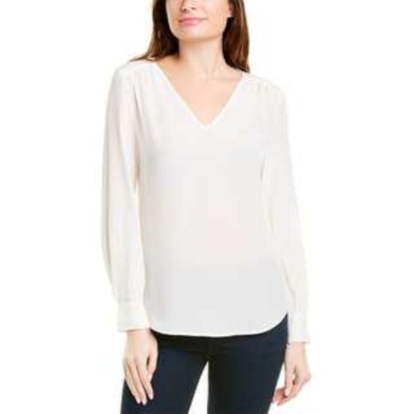 Trina Turk Tops - Trina Turk Ivory Silk Long Sleeve V-neck Blouse L